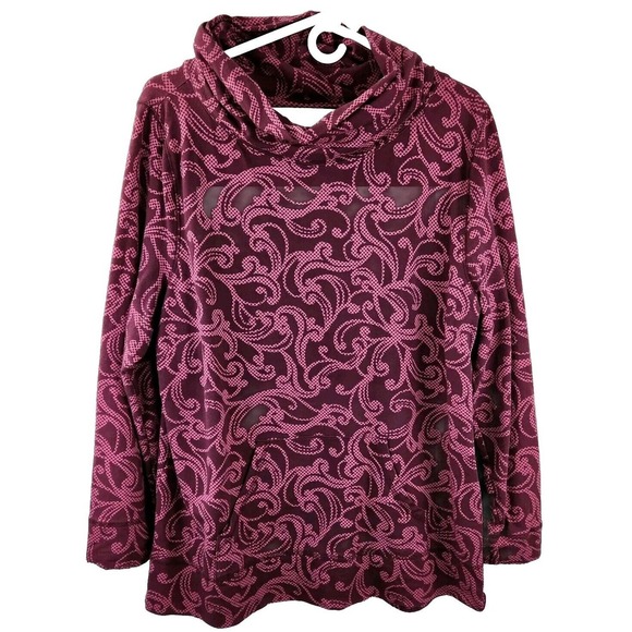 Talbots Womens Top Pullover Sweatshirt  XL Cowl Neck Paisley Pink Cotton Blend - Picture 1 of 8